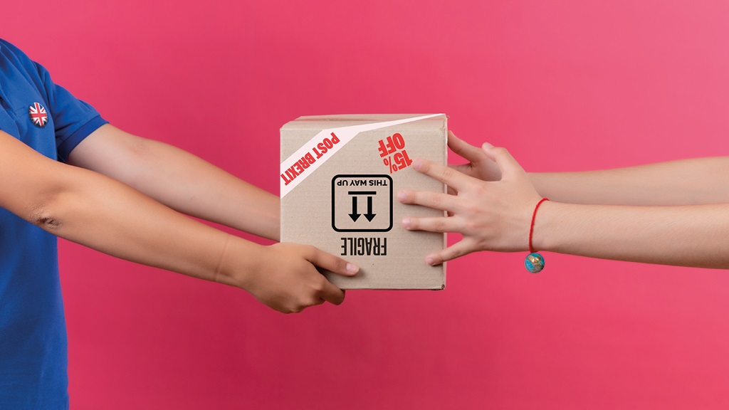 People exchanging a package;Designer: Raphael Whittle for CentrePiece