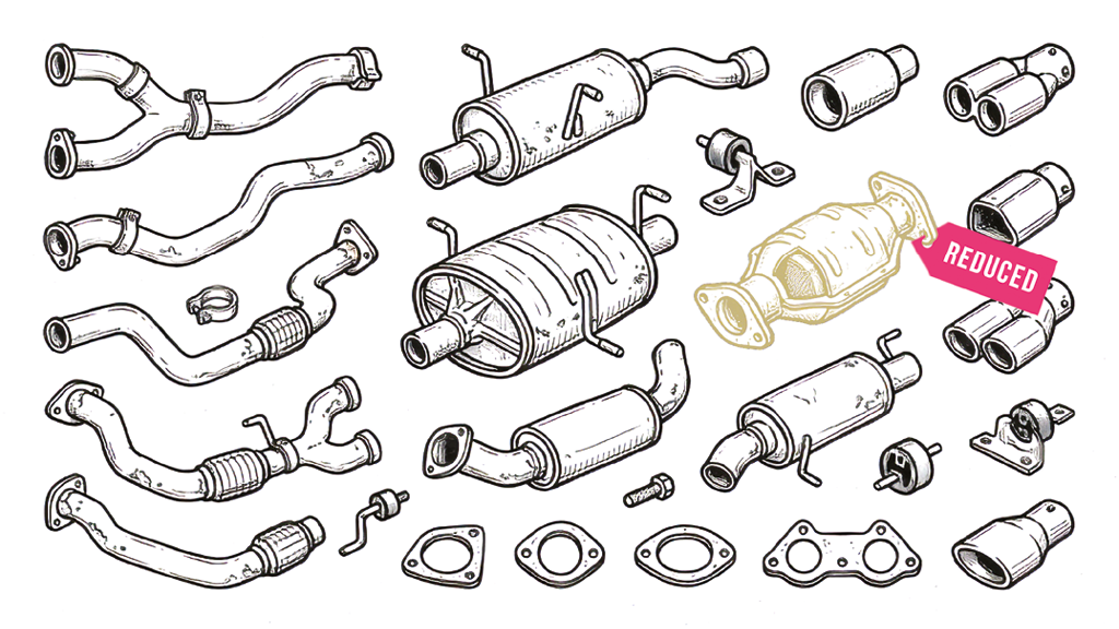 Catalytic converters show different prices.;Illustration: Raphael Whittle